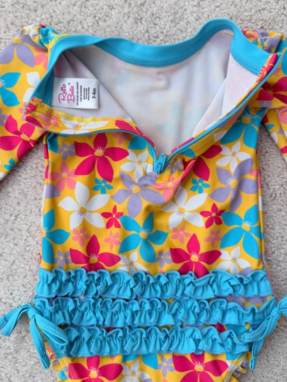 Ruffle Butts Yellow Multi Floral Long-Sleeve Rashguard - Picture 10 of 11